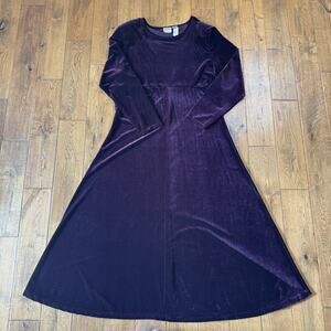 VTG Jacqueline Ferrar Wine Purple Velour Long Sleeve Maxi Dress Womens Sz 16
